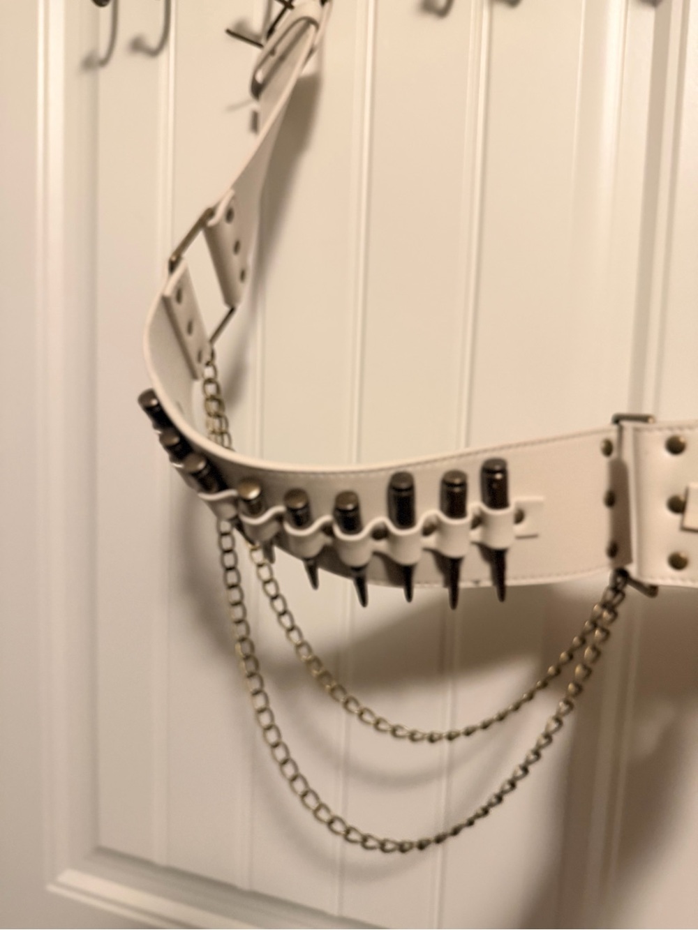 Dolls Kill Cream Leather Bandolier Belt with Metal Studs - Picture 2 of 5